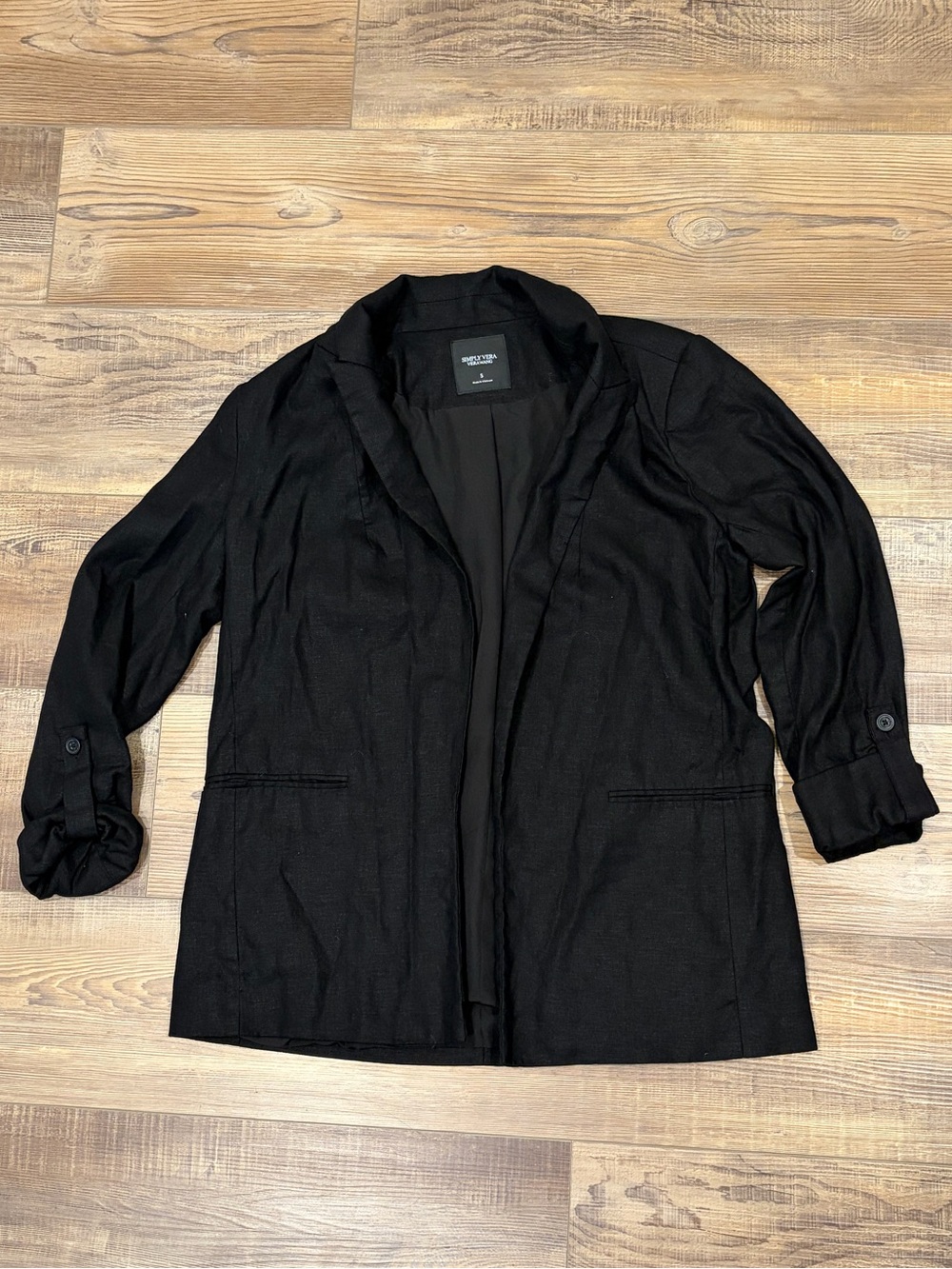Simply Vera Vera Wang Black linen cotton blend Open-Front Blazer